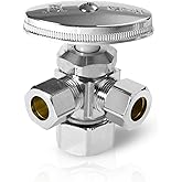 EFIELD Dual Compression Outlet Multi-Turn Angle Stop Valve,1/2" NOM (5/8" OD) x (3/8 inch x 3/8 inch) Chrome,(VALVE060)