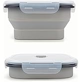 CARTINTS Collapsible Camping Bowl, Silicone Food Container with Lid, Space-Saving Camping Utensils for Kitchen and Outdoor, Microwave Safe 900ml