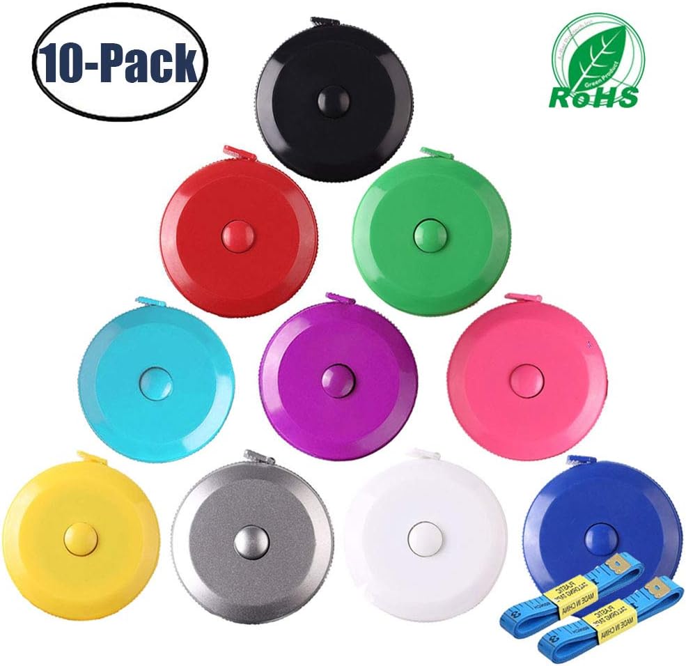 Tape Measure 150 Cm 60 Inch Push Button Tape Body Measuring Soft Retractable For Sewing Double Sided Tailor Cloth Ruler 10 Colors Package 10pack By