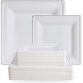 ECOLipak 120 Pack Compostable Paper Plates, 10 inch and 8 inch Heavy Duty Eco friendly Sugarcane Biodegradable Disposable Square Plates for Party Dinner Birthday