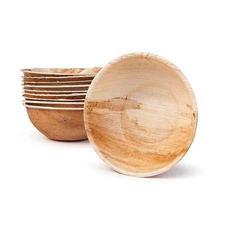 BIOZOYG DTW05509 Snackschale/Suppenschale aus Palmblatt, 25 Stück, rund, 425 ml, Ø15 cm, Höhe 5 cm, kompostierbar