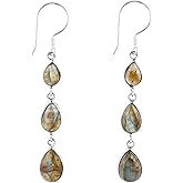 DEVMUKTI Natural Labradorite Gemstone Earrings | Spectrolite Stone | 925 Sterling Silver | Handmade Jewelry | Chandelier Dangling Design | Healing Crystals | Unique Gift for Women