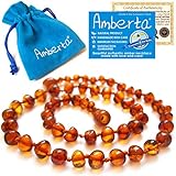 Amber Teething Necklace for Babies Amberta - Anti Inflammatory, Teething Discomfort & Drooling Relief, Natural Soothing Effect - 100% Pure Amber, Twist-in Screw Clasp, Handmade