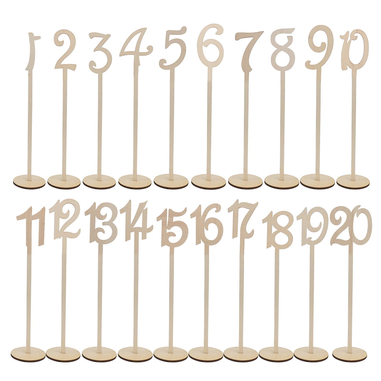 20pcs Wooden Table Numbers 1-20 Wedding Table Numbers with Base for Wedding Reception Table