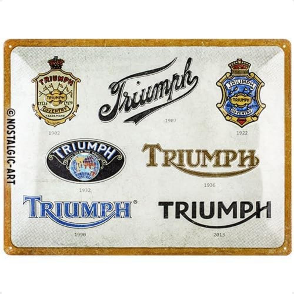 Nostalgic-Art Retro Tin Sign 30 x 40 cm Triumph - Logo Evolution - Gift Idea for Bikers Metal Vintage Design