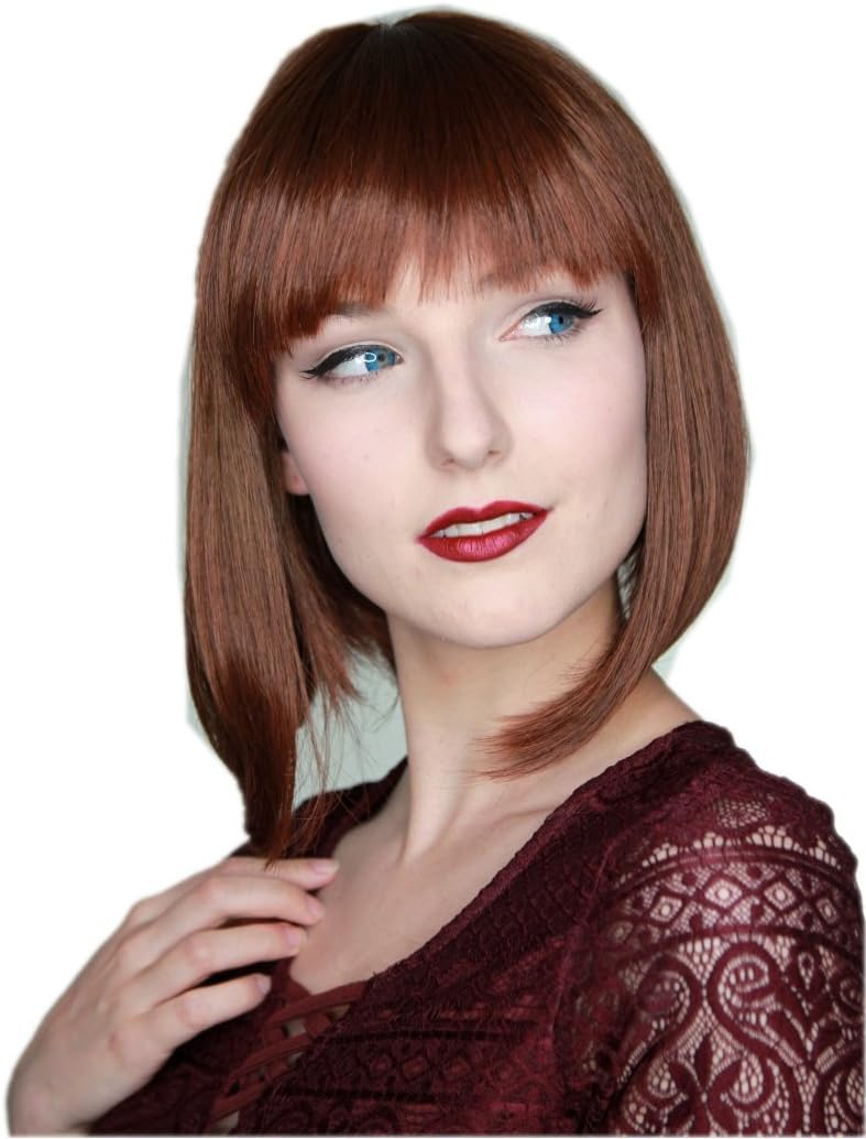 Prettyland C748 Bob Cut Wig Short-hair Ombre Shoulder Length Naturally Straight Brown Copper-red, C748 Braun kupfer-rot