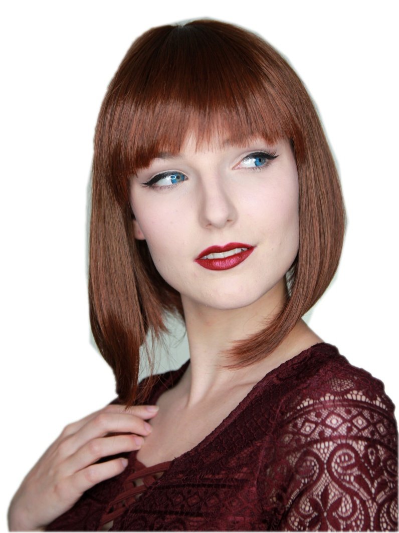 Prettyland C748 Bob Cut Wig Short-hair Ombre Shoulder Length Naturally Straight Brown Copper-red — image 1