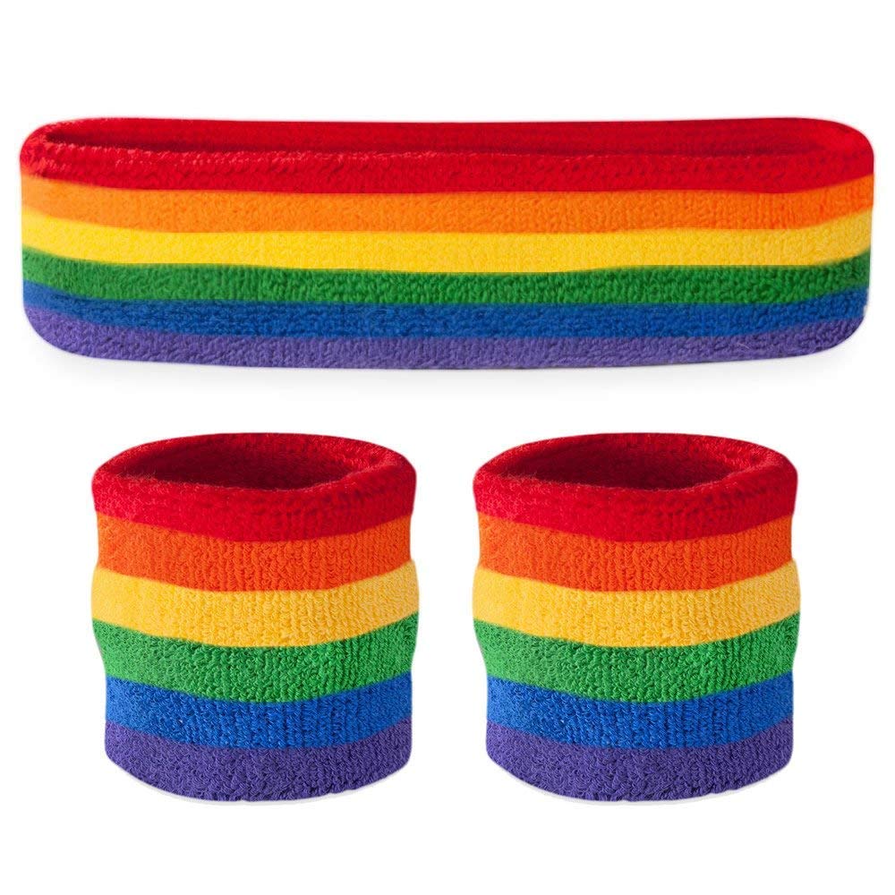 TRIXES 3PC Rainbow Headband and Sweatband Set - Exercise Bands - Pride Accessories - LGBTQIA2s+ Essentials - Unisex One Size