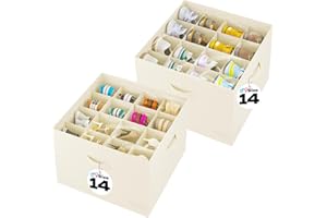 ZENSTORAGE Fabric Shoe Storage Bins for Men Size 14, Shoe Organizer for Closet with Clear Cover and Adjustable Dividers, 16-Slot Shoe Storage Box Fits Up to 16 Pairs, 2Pack, Beige