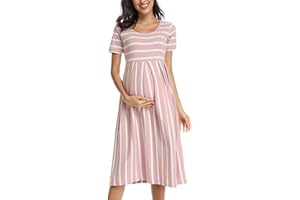 BBHoping Women’s Casual Striped Maternity Dress Short Knee Length Pregnancy Clothes for Baby Shower