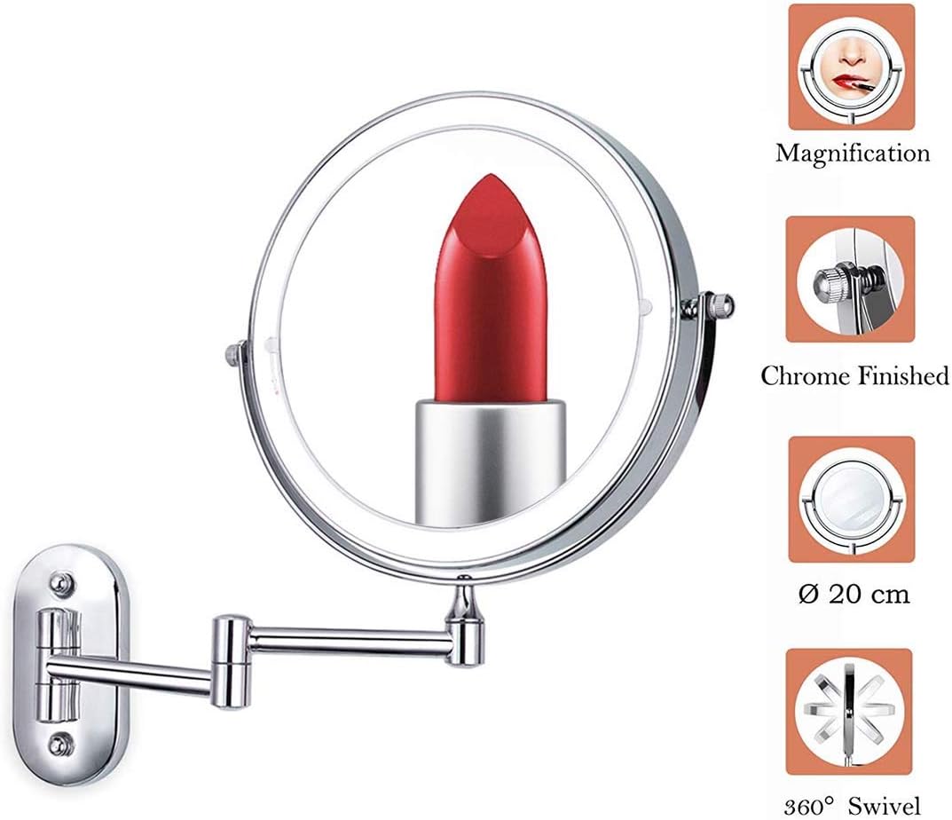 NaDrn USB Rechargeable Wall Mounted Makeup Mirror with Magnification, 7 Inch Double Sided Vanity Magnifying Vanity Mirror with LDE Dimmable Light Touch Screen for Girls,10x