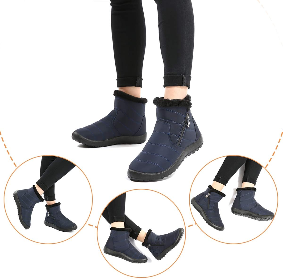  | gracosy Warm Snow Boots, Women's Winter Ankle Bootie Anti-Slip Fur Lined Ankle Short Boots Waterproof Slip On Outdoor Shoes | Snow Boots