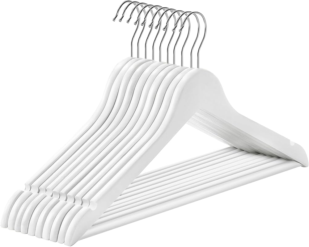 Songmics CRW03W10 Wooden Hangers Set of 10 Solid Maple 360° Hook Notches