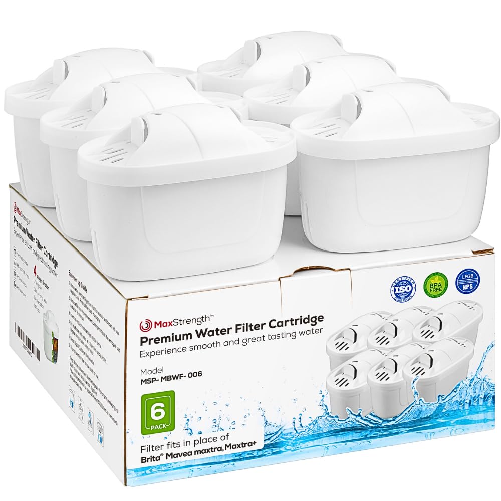 Water Filter Cartridges Replacement for Brita® Maxtra+® Plus, Maxtra Pro®, Kettle & XL Jugs, All in 1, 6 Month Supply, BPA Free, Compatible with Mavea, Elemaris, Marella, Aluna Cool, 6pc Set