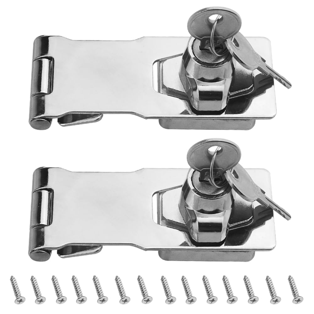 TOVOT 2PCS 4" Locking Hasp with Keys Shed Locks Heavy Duty Hasp Locks Latches for Door Cabinet Drawer (Keyed Alike)
