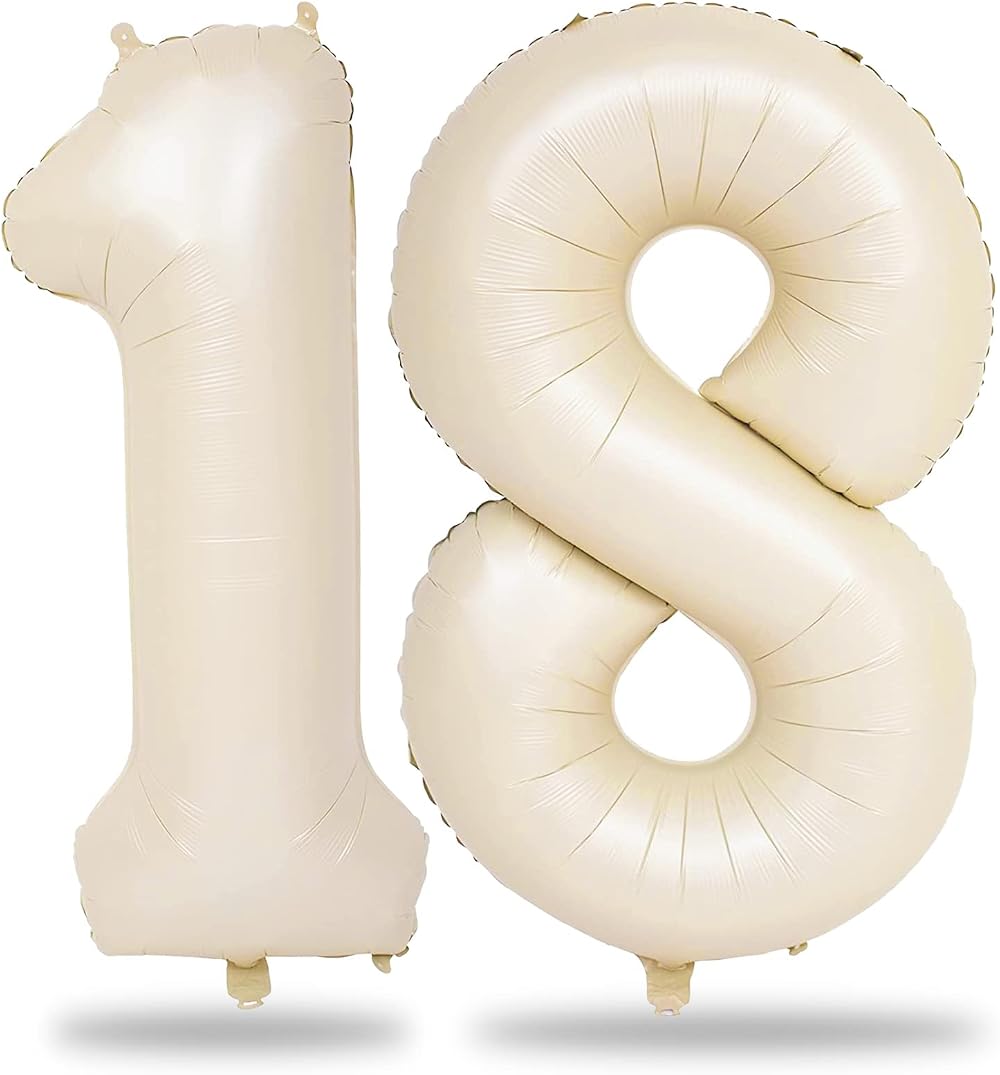 Lingqiang Beige 40 Inch Numeric 18 Foil Balloons Set 2 pcs Party Decors