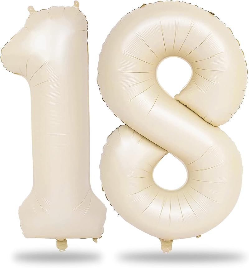 Lingqiang Beige 40 Inch Numeric 18 Foil Balloons Set 2 pcs Party Decors