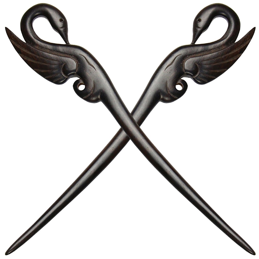 HOLLIHI 2 Pieces Handmade Ebony Wood Carved Hair Decor Sticks Shawl Pins Picks Pics Forks for Women Girls Hair Updo Making Accessory 18cm, Swan