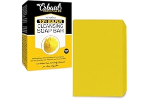ERBAID 10% Sulfur Soap Cleansing Bar for Face & Body – All Natural Sulfur Facial Cleanser for Acne, Oily Skin – Skincare Blend of Lemongrass, Tea Tree Essential Oil, Vitamin E, Coconut Milk – Sulfur Soap Bar Made in USA (4 Ounce (Pack of 1))
