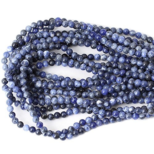 Qiwan 60PCS 6mm Blue Sodalite Natural Gemstone Loose Beads Round Crystal Energy Stone Healing Power for Jewelry Making 1 Strand 15"