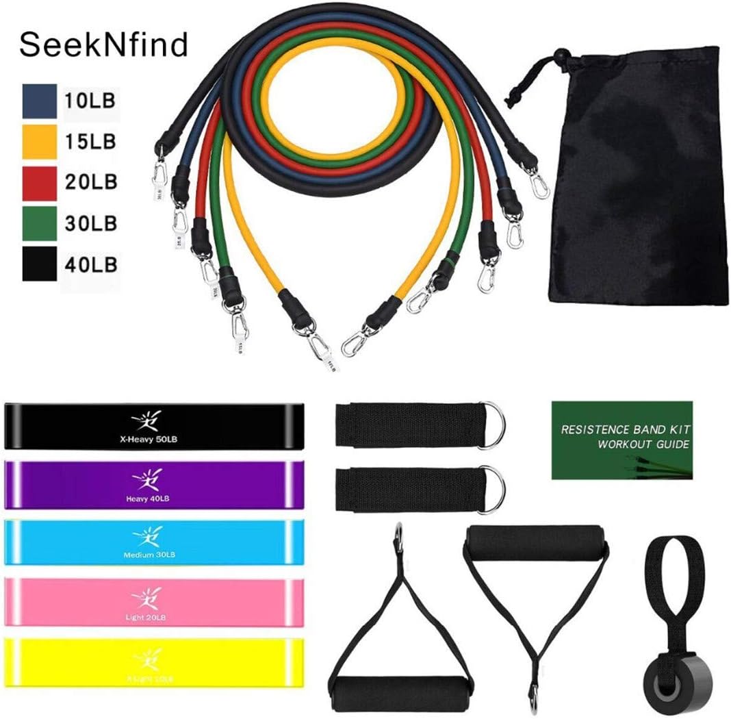 Jeeslpnd 14Pcs Resistance Bands Set Yoga Exercise Fitness Band Rubber Loop Tube Bands Gym Fitness Exercise Pilates Yoga Brick