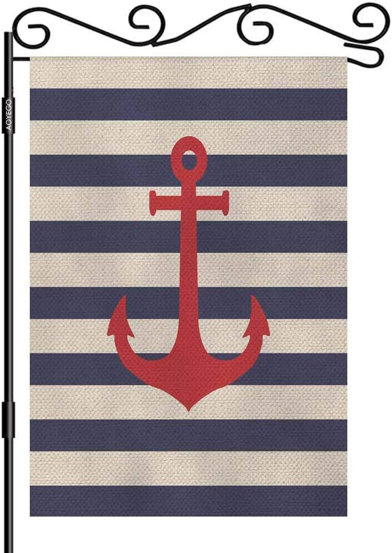 AOYEGO Anchor Garden Flag Small Vertical Double Sided 12.5 x 18 Inch Striped Marine Vector Background Burlap Yard Outdoor Decor
