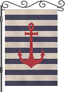 AOYEGO Anchor Garden Flag Small Vertical Double Sided 12.5 x 18 Inch Striped Marine Vector Background Burlap Yard Outdoor Decor