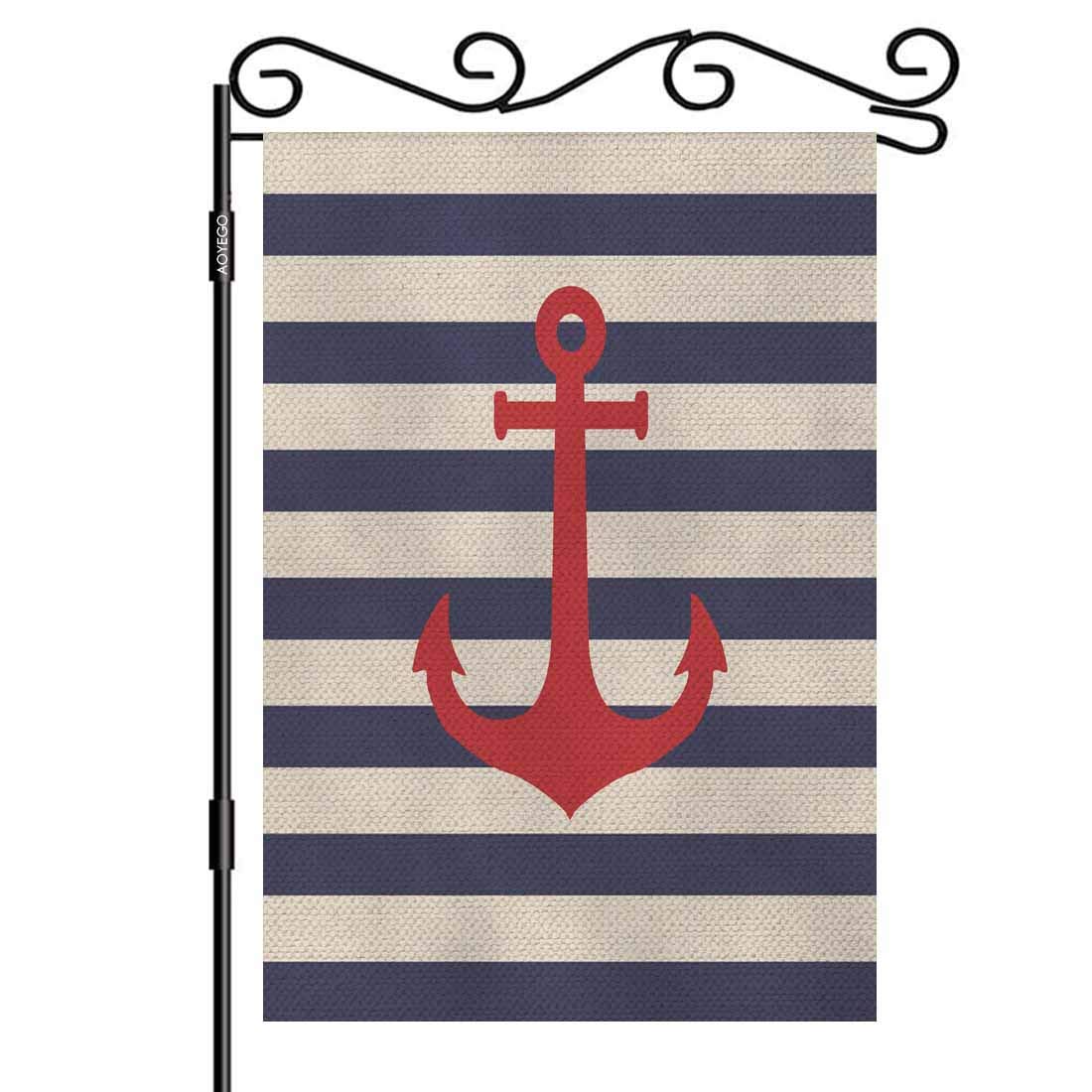 AOYEGO Anchor Garden Flag Small Vertical Double Sided 12.5 x 18 Inch Striped Marine Vector Background Burlap Yard Outdoor Decor