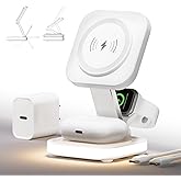 5-in-1 Magnetic Wireless Charging Stand for Apple MagSafe Charger with Night Light for iPhone 17/16/15/14/13/12, Watch, AirPods, Travel Magnetic Charger Nightstand Charging Station (Adapter Included)