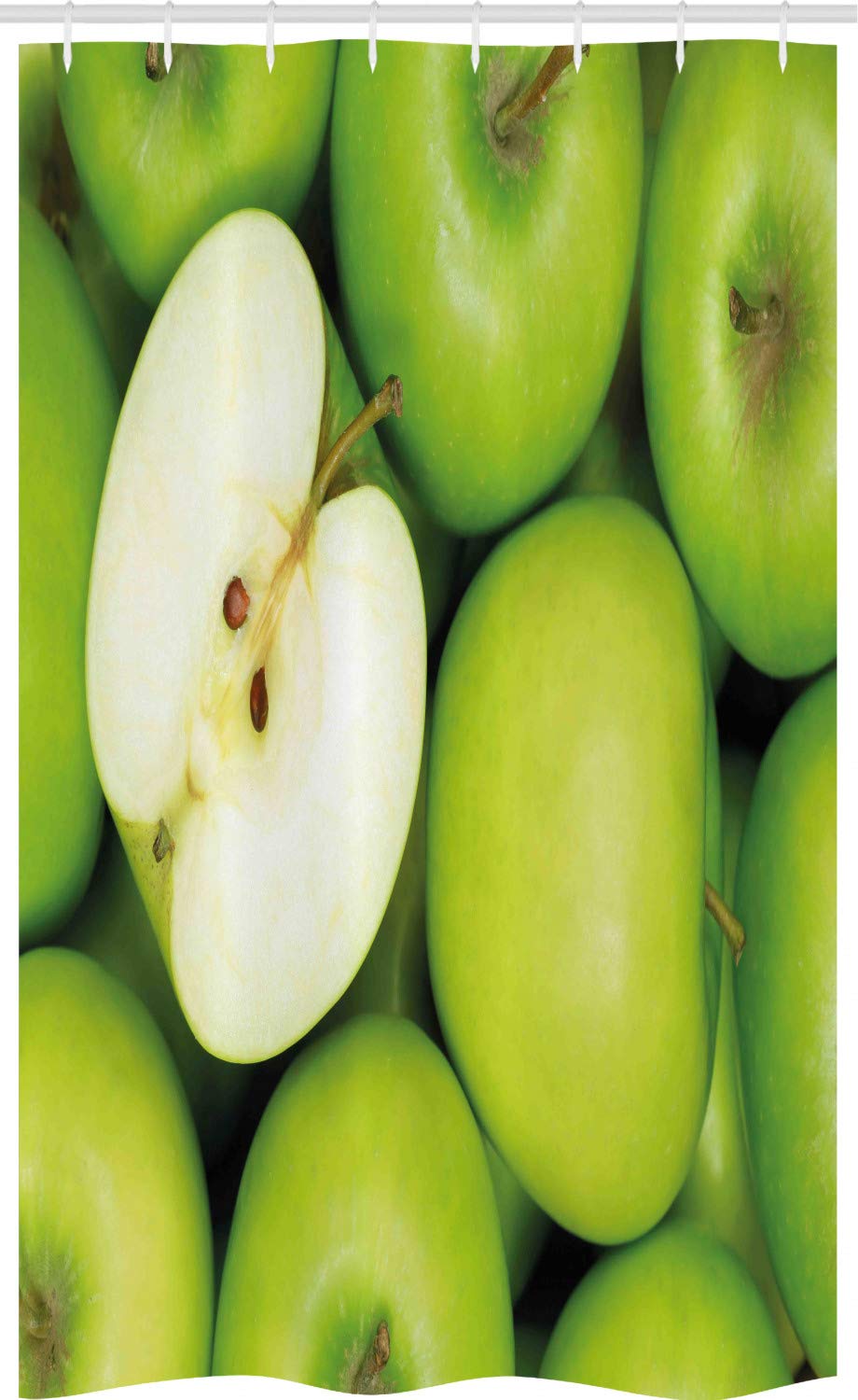 ABAKUHAUS Apple Stall Shower Curtain, Realistic Looking Pile of Green Apples Healthy Snack Eating Clean Fresh, Fabric Bathroom Decor Set with Hooks, 47" x 70", Apple Green Cream