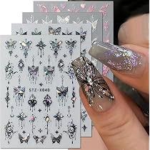 Amazon.com: 3D Punk Metallic Black & Aurora Butterfly Nail Decals ...
