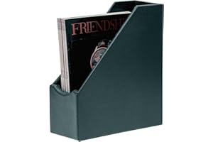 UnionBasic Magazine File Holder - Office Leatherette Desktop Document File Folder Journals Organizer Racks, Dark Green