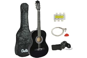 Smartxchoices 6 String 38" Acoustic Guitar Bundle with Gig Bag Strap Pitch Pipe Extra Strings Set Pick for Beginners Starter Kids Girls Youths Students Right-handed (Black)