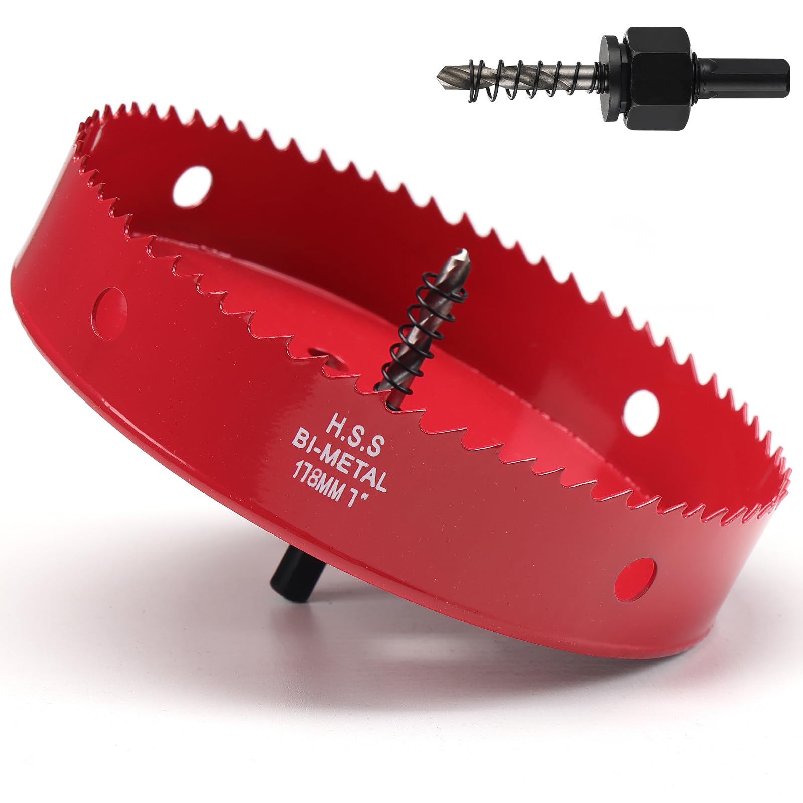 178mm Hole Saw, HSS Bi-Metal Hole Cutter with Drill Bit, Heavy Duty Hole Saw for Wood, Plastic, Drywall, Fiberglass, Red — image 1