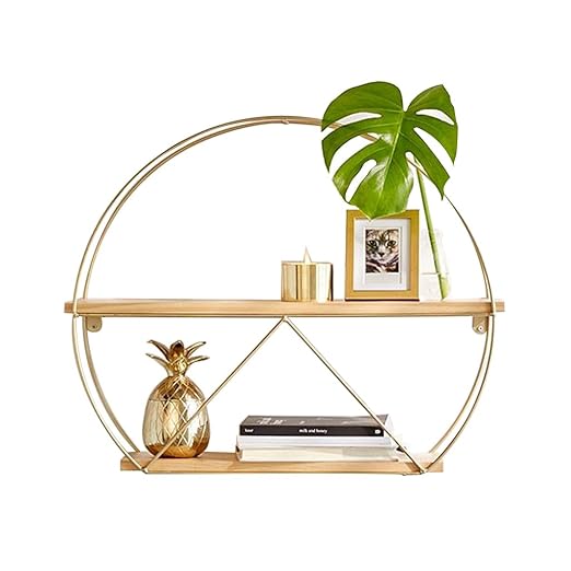 XZG Kreative Racks, Retro-Stil Massivholzbrett Wand-kreisförmige Goldene Wanddekoration Schlafzimmer Wohnzimmer Cafe Kommerzi