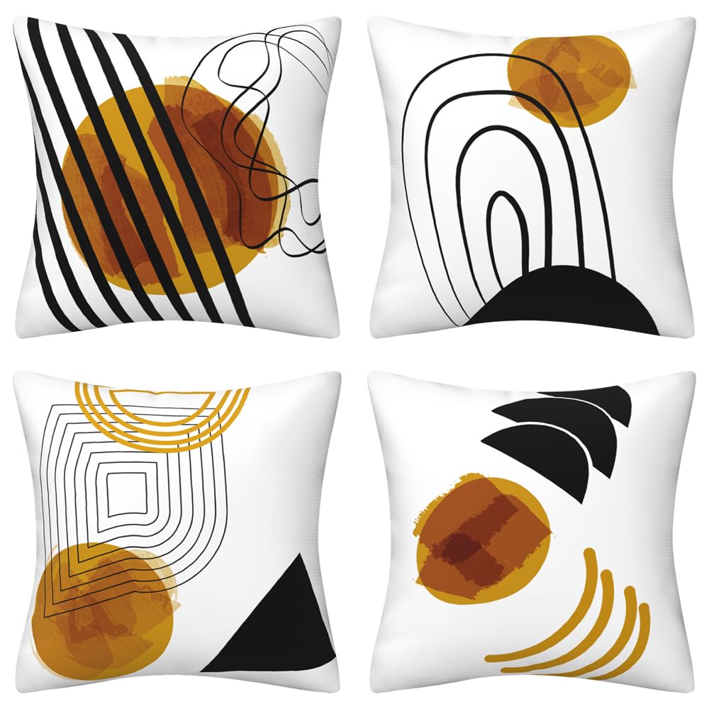 QUALKNOY Set of 4 Velvet Cushion Covers 45x45 cm Boho Abstract Art Modern Decorative Throw Pillow Cases 18x18 inches for Living Room Sofa Garden Outdoor Courtyard Decor Pillowcases