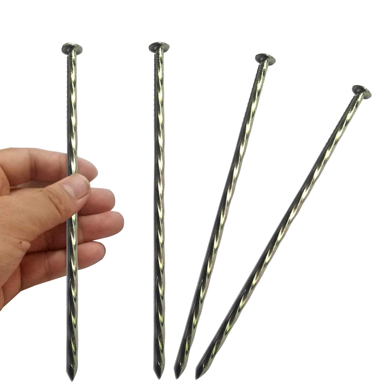 Photo 1 of 50 Pack - 8" Solid Galvanized Non-Rust Metal Garden Stakes, Spiral Landscape Edging Spikes/Anchors, for Paver Edging, Weed Barriers, Turf, House Construction, Carpentry Nail, Tent, Anchoring Spikes