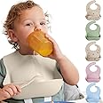 MIGHTY MONKEY BPA Free Waterproof Silicone Feeding Bib, Baby and Toddler Adjustable Food Catcher, Dishwasher Safe Bibs, Eating and Drinking Essentials for Boy, Girl, Drooling Teething Babies, Beige