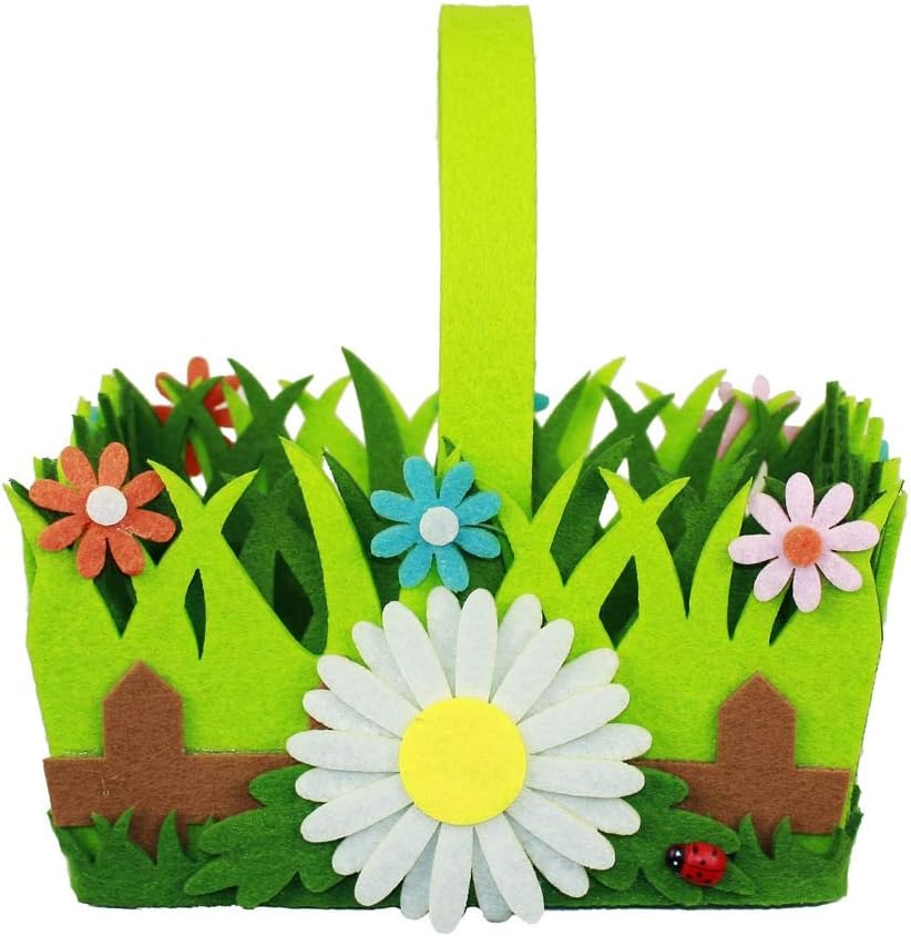 HAAC decorative felt basket, Easter basket, Easter nest with flowers, 19 cm x 16.5 cm x 10 cm.