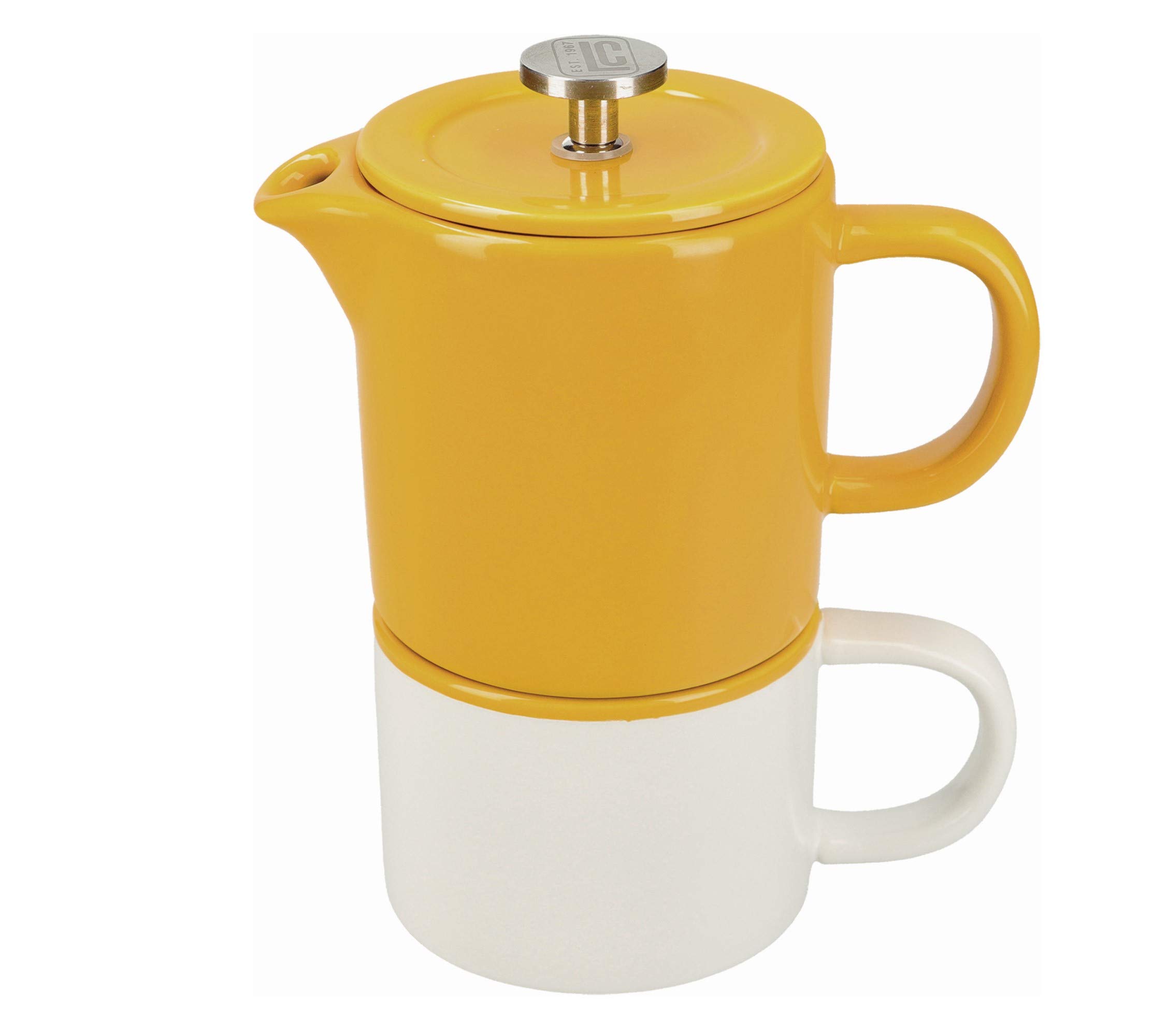 La Cafetière Barcelona Small Cafetiere and Coffee Mug Set, Ceramic, Mustard Yellow, 2 Pieces