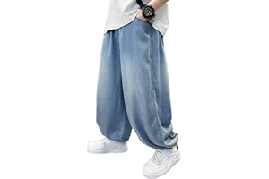 Boys Baggy Jeans Straight Wide Leg Jean Kids Fashion Elastic Waist Denim Pants with Pocket Trendy Preppy Teen Clothes