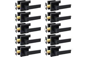 KAMOTA Passage Door Levers, 10 Pack Black Heavy-Duty Door Handles, Square Non-Locking Door Knobs, Right and Left Handed for Closets, Hallways and Conference Rooms