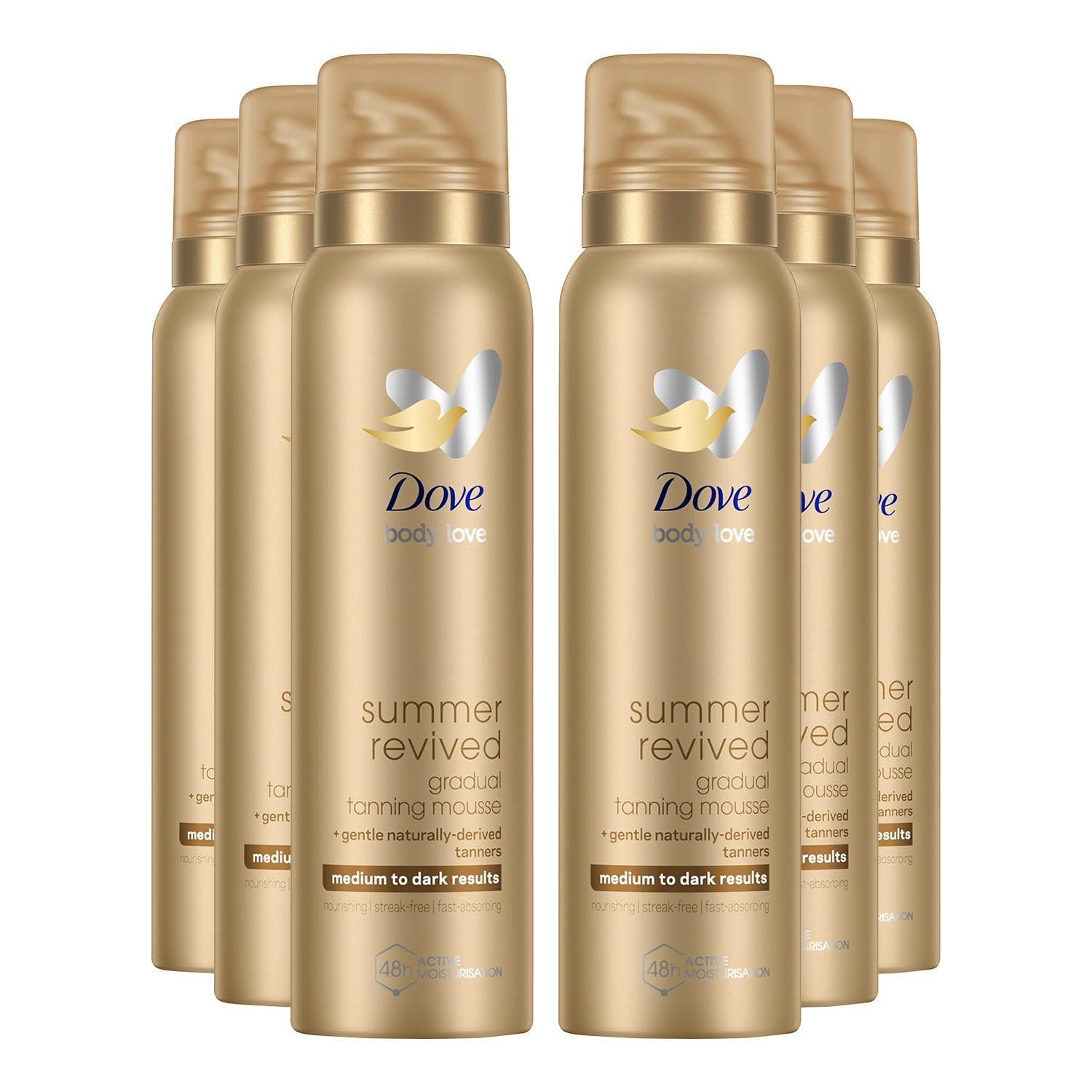 6 pk of 150ml Dove Derma Spa Gradual Self-Tan Body Mousse Medium to Dark