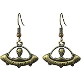 coadipress UFO Earrings for Women Funny Punk Cool Vintage Silver Bronze Alien Cosmos and Space Dangle Drop Earrings Jewelry