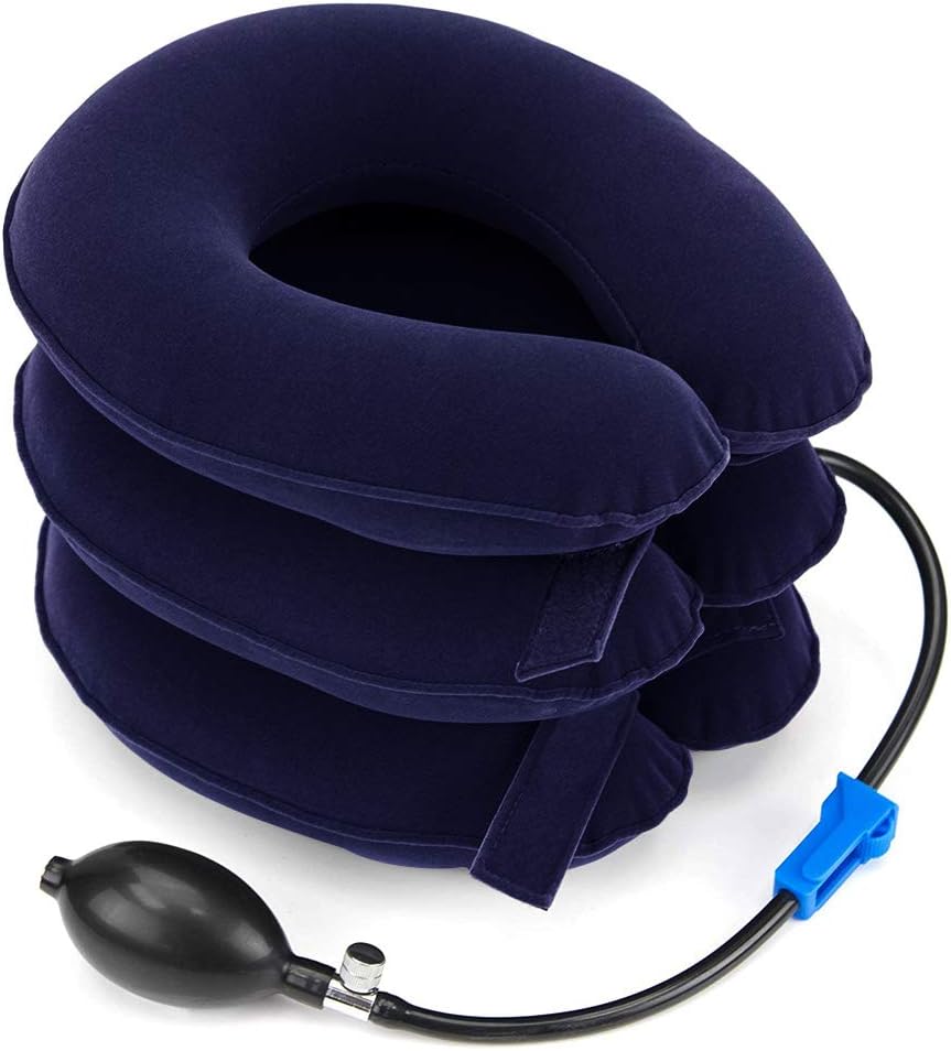 Cervical Neck Traction - Effective Neck Pain Remedy at Home - Inflatable & Adjustable Neck Stretcher Collar Device - Ideal for Spine Alignment & Chronic Neck & Shoulder Pain Relief (Blue): Health & Personal Care