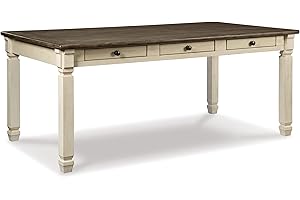 Signature Design by Ashley Bolanburg Farmhouse Rectangular Dining Table, 3 Drawers On Each Side, Seats 6, Wood, 71.88" W x 39.88" D x 31.13" H, Whitewash
