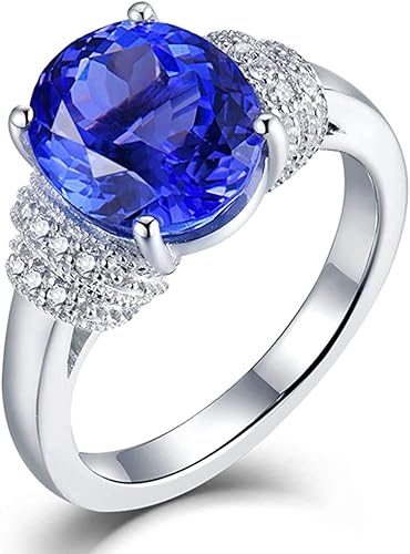 YONG SI 14k White Gold Natural Diamonds Engagement Tanzanite Rings
