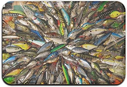Yangaaaa Fishing Bait Outdoor Rubber Mat Front Door Mats Porch Garage Large Flow Slip Entry Carpet Standard Rug Home 23.62" 15.74"