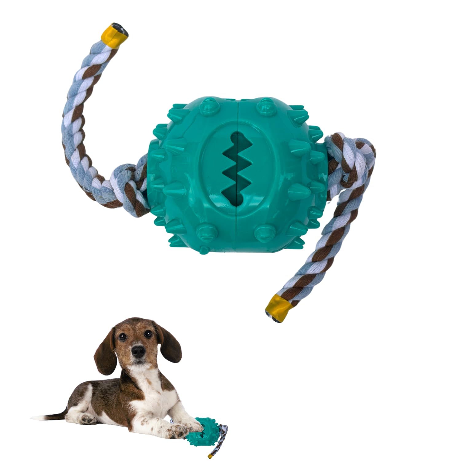Rangebow Pets Blue Dog Teeth Grinding Chew Toy Ball with Rope for Aggressive Chewers Tough Rubber Toy for Boredom & Teeth Grinding Dental Cleaning Treat Dispensing Interactive Toy for Medium Large Dog