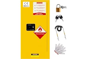 KQZZIV 25 Gallon Flammable Storage Cabinet, 35.5×18×18in Galvanized Steel Safety Storage Cabinet, Adjustable Shelf Fireproof Cabinets, Flammable Liquid Storages Cabinets for Industrial and Home Use, Yellow